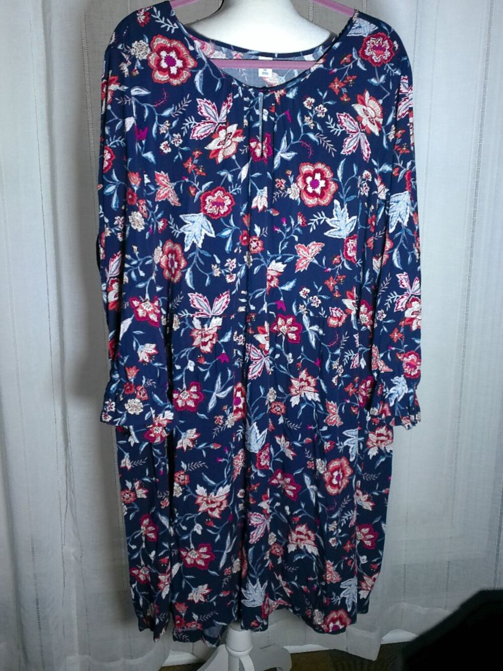 OLD NAVY Dress Mini Neck w/Button Opening Navy w/Red/Blue/White Floral NWOT XXL